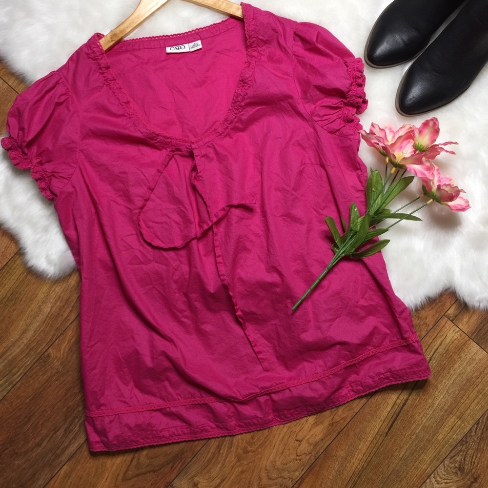 Cato fuchsia pink ruffle arms tie blouse